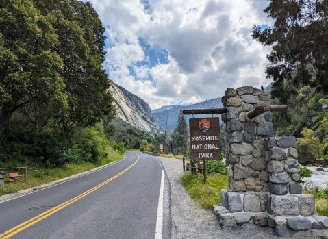 The entrance to Yosemite National Park along Highway 140 in Mariposa County. 