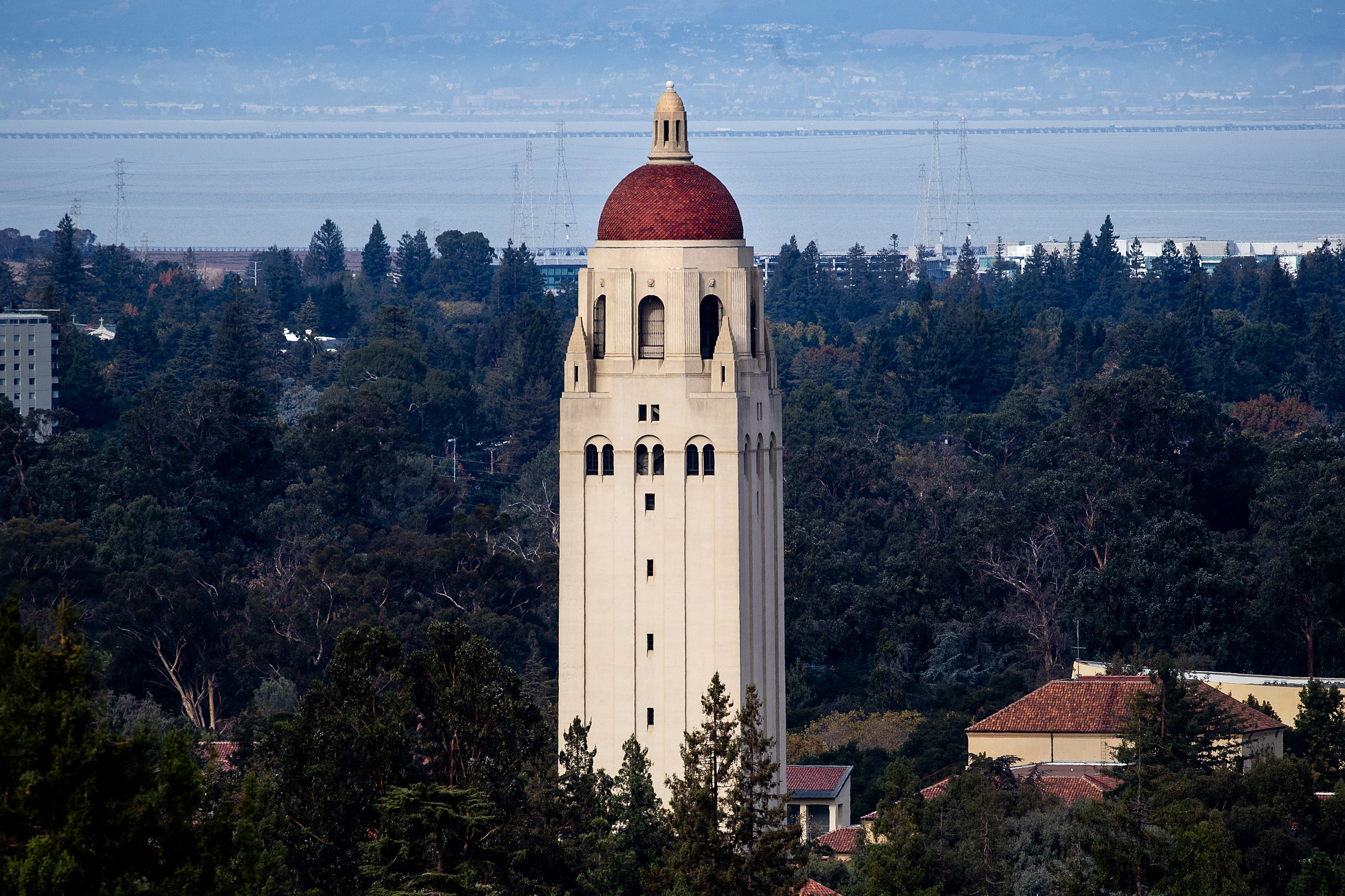 Hoover Tower rises above the Stanford University campus on Thursday, Nov. 9, 2023, in Stanford, Calif.